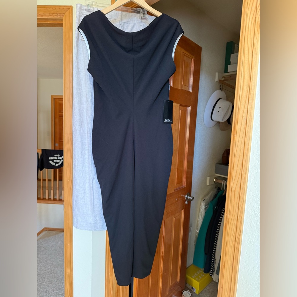 White House Black Market Black Midi Dress with Front Slit - Picture 6 of 7